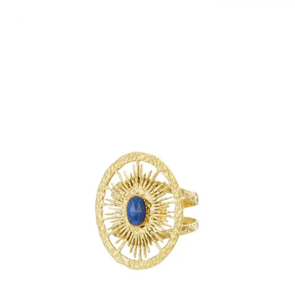 Bague ronde twister avec pierre - or/bleu