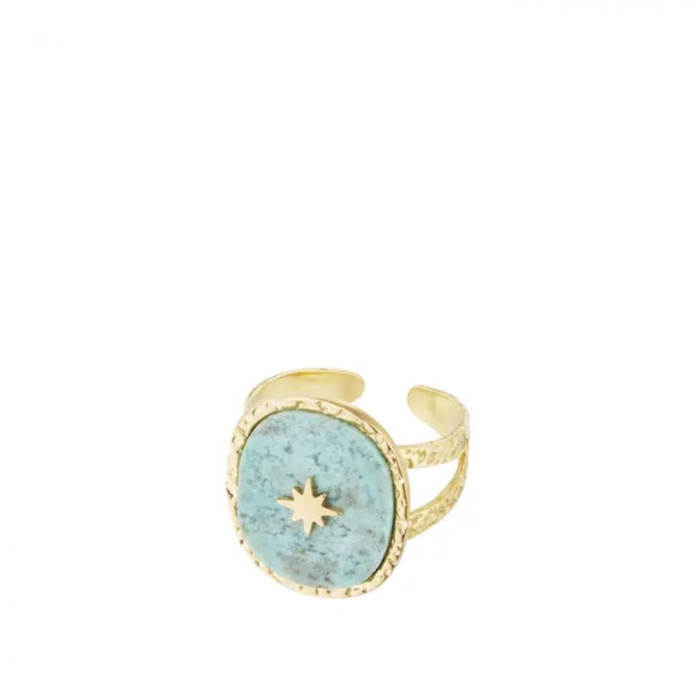 Bague pierre avec étoile - doré/turquoise