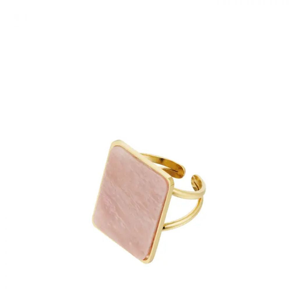 Bague pierre carrée - dorée/rose