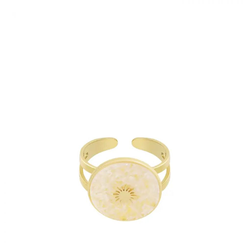 Bague pierre ronde avec étoile - dorée/écru