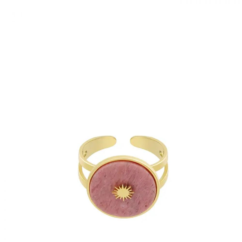 Bague pierre ronde avec étoile - dorée/écru