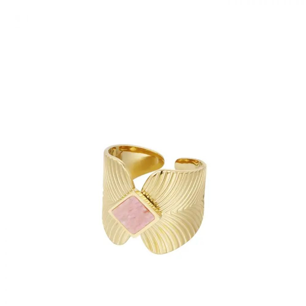 Bague feuilles avec pierre diamant - or/rose