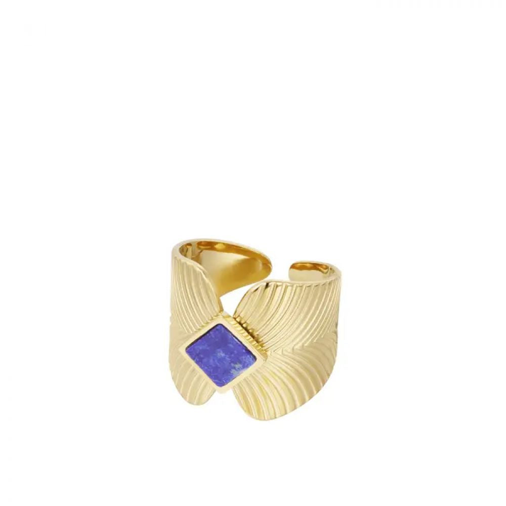 Bague feuilles avec pierre diamant - or/bleu