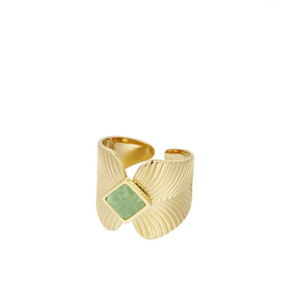 Bague feuilles avec pierre diamant - or/vert