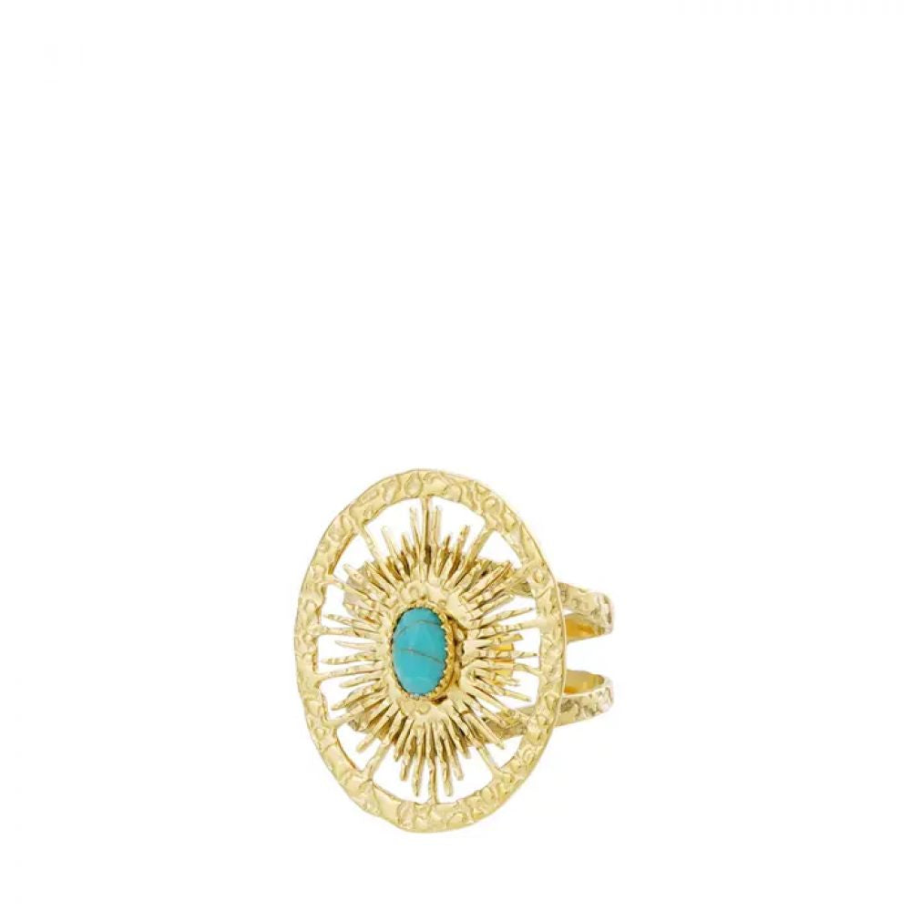 Bague ronde twister avec pierre - or/turquoise