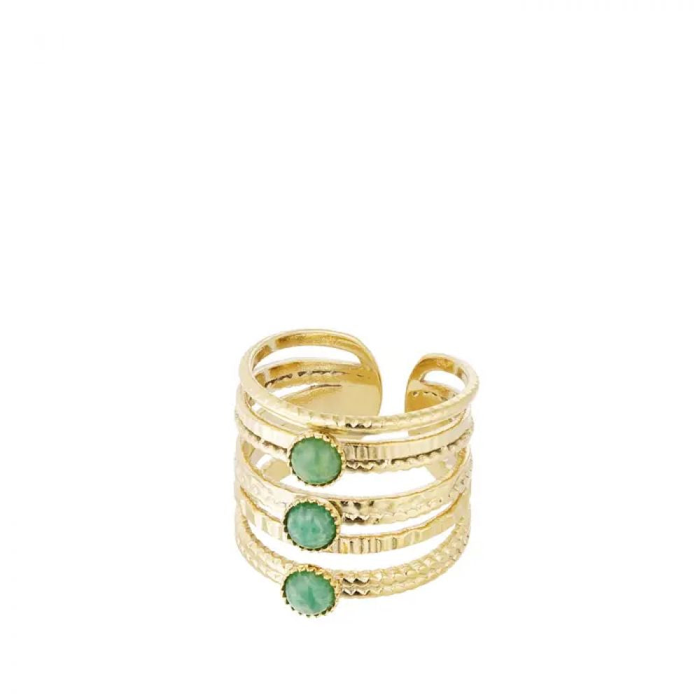 Bague pierre trois couches - or/vert