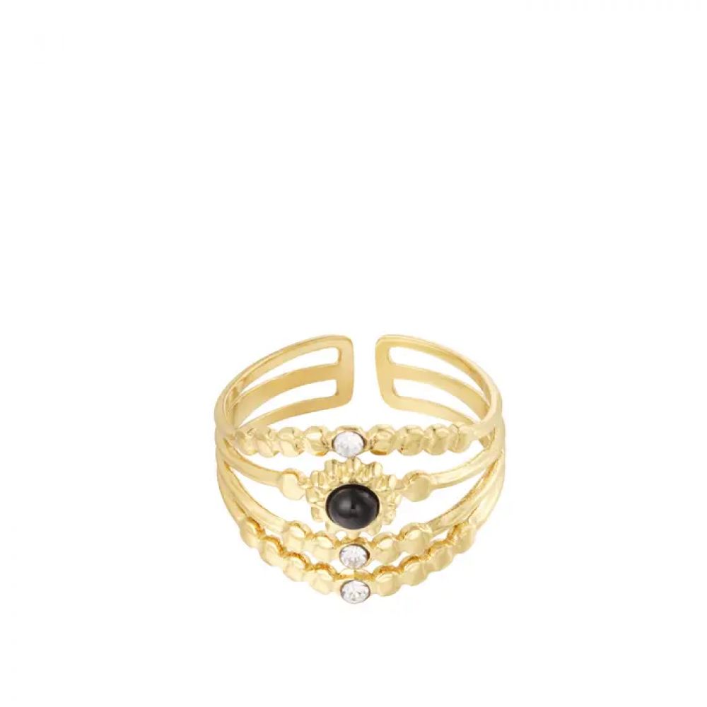 Bague quatre couches avec pierres - or/noir/blanc