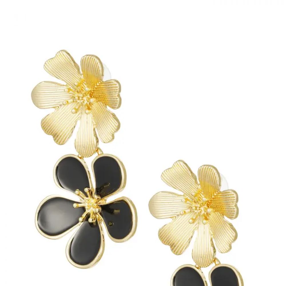 Boucles d'oreilles 2 fois fleur - noir