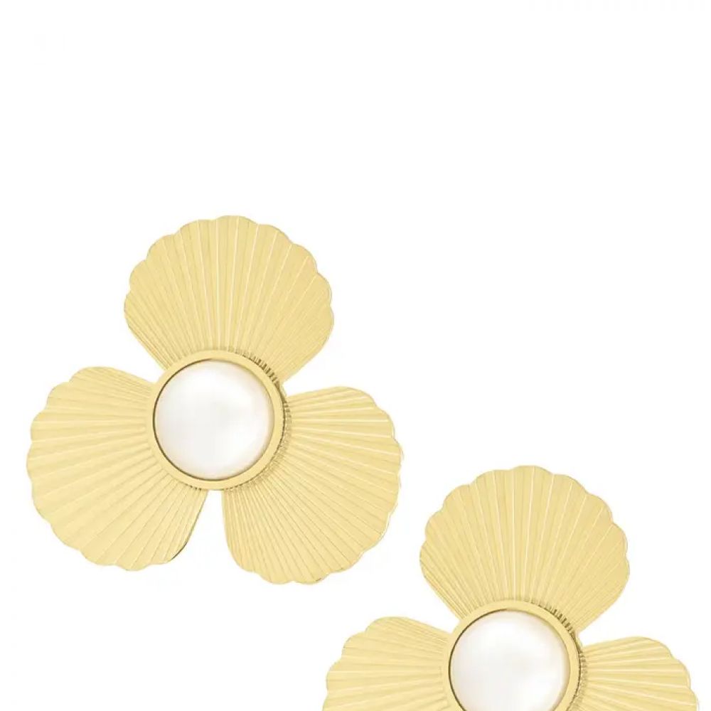 Boucles d'oreilles fleur avec perle - or