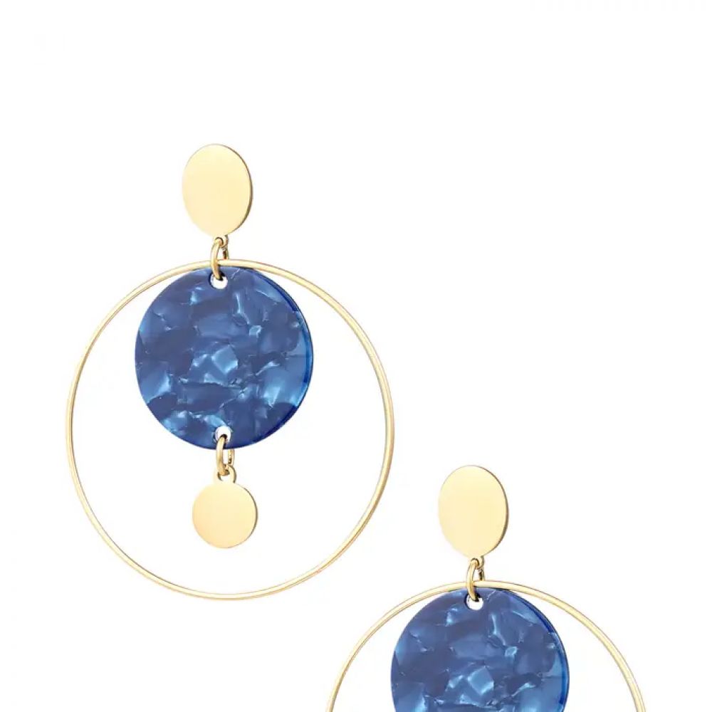 Boucles d'oreilles cercle avec imprimé - doré/bleu