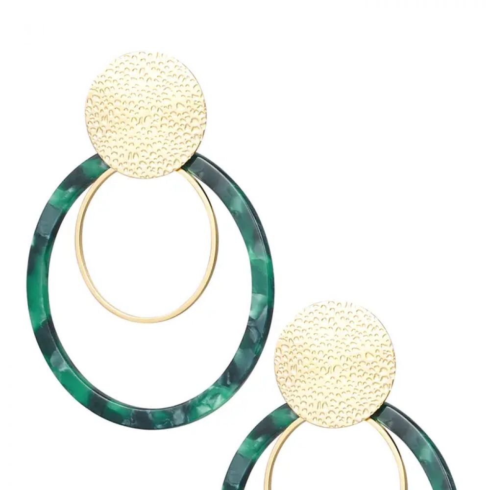 Boucles d'oreilles cercles avec imprimé - doré/vert