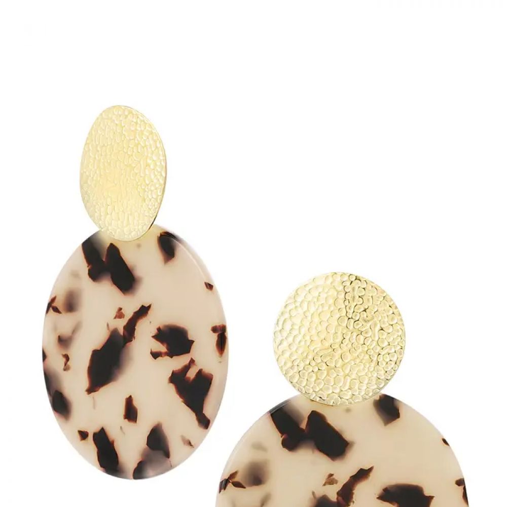 Boucles d'oreilles tendance avec imprimé - doré/beige