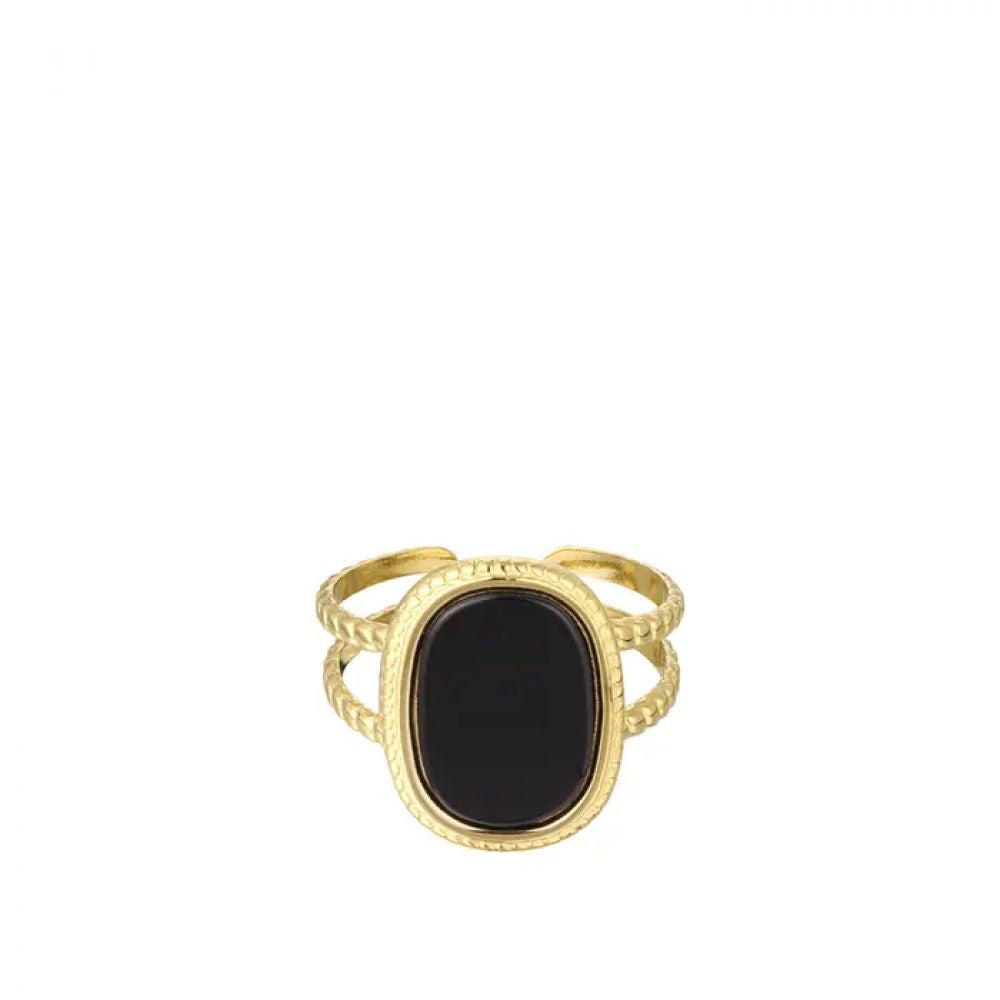 Bague pierre rectangulaire - dorée/noire