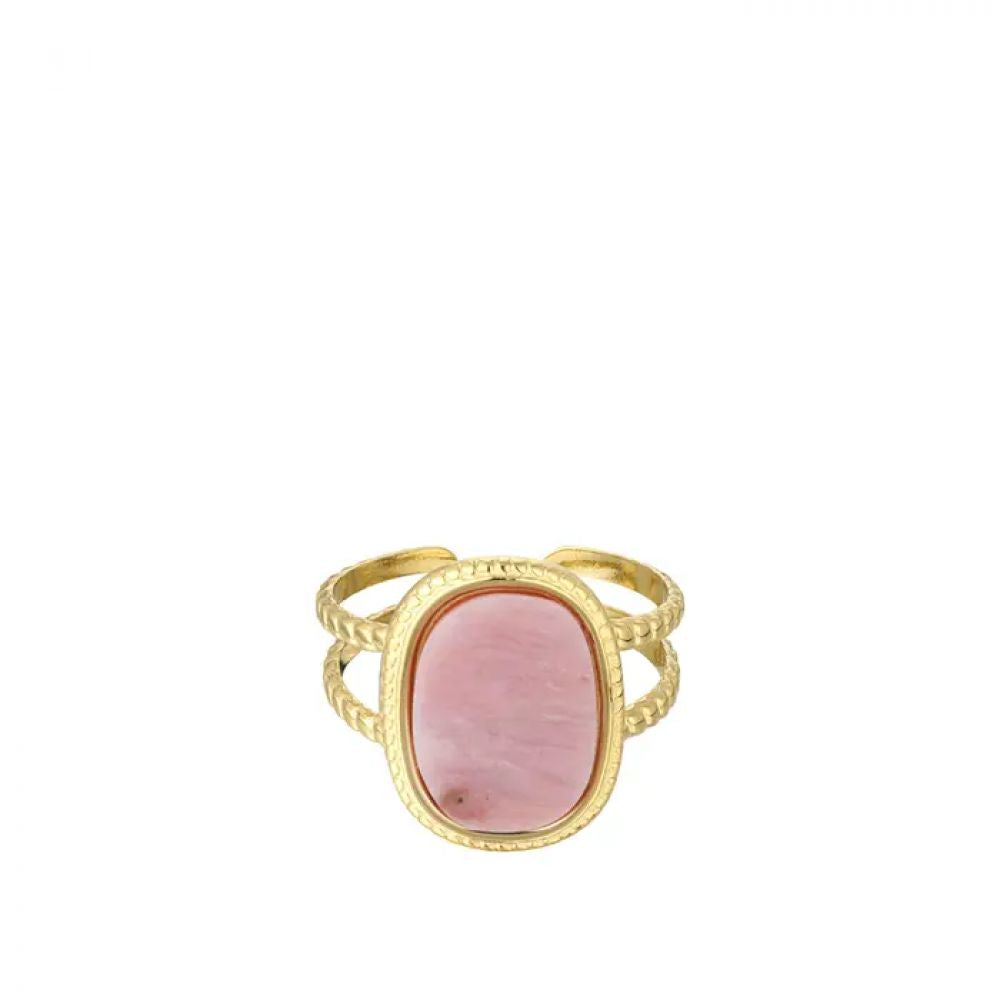 Bague pierre rectangulaire - dorée/rose