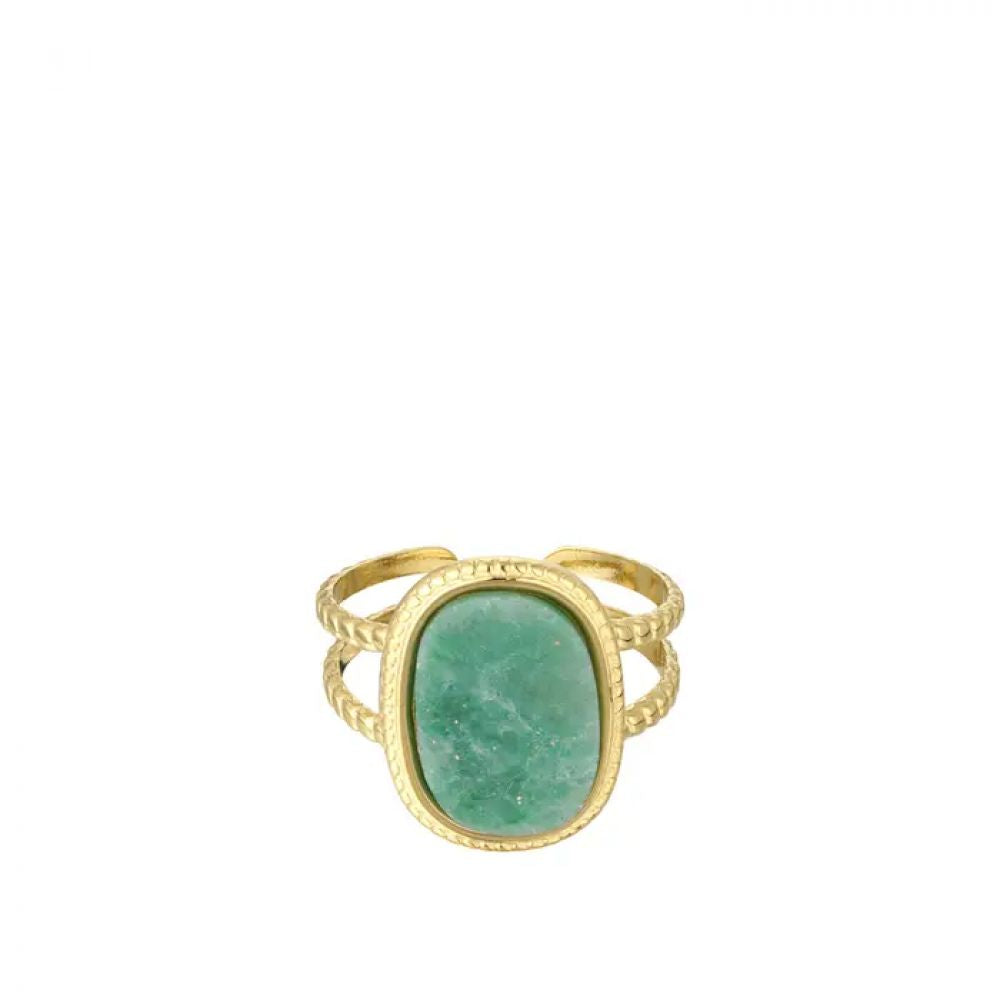 Bague pierre rectangulaire - dorée/nvert
